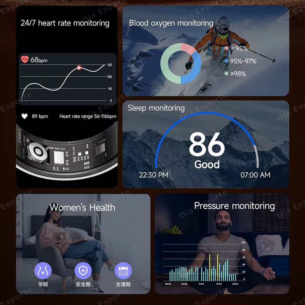 2025 New Smart Ring Call Alert Heart Rate Blood Oxygen Monitoring Pedometer Calorie Multifunctional Fitness Smart Finger Rings